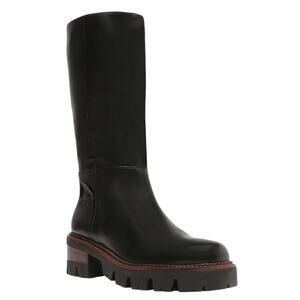 Arezzo Women's Bailey Leather Mid Shaft Tractor Boots Black Size 8